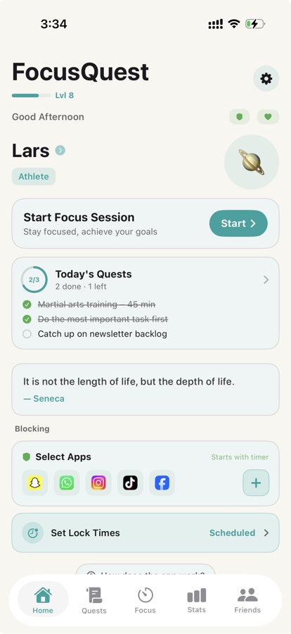 Real FocusQuest home screen